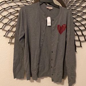 Loft Outlet gray cardigan with a heart, NWT, SZ L